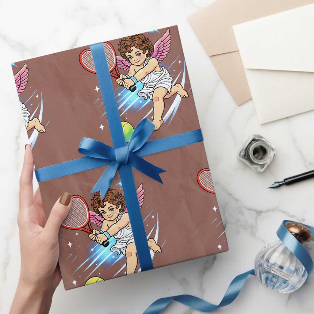 Funny Cupid Tennis Player Wrapping Paper Roll Valentines Day Gift - Wonder Print Shop