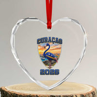 Funny Curacao Flamingo Soccer Lover Heart Crystal Glass Ornament Caribbean Island Gift