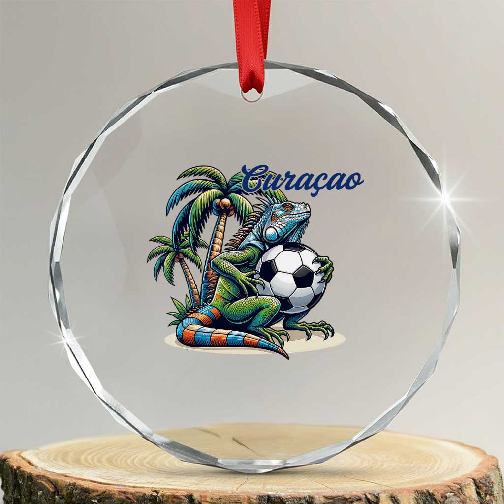 Funny Curaçao Iguana Soccer Fan Crystal Glass Ornament Caribbean Pride Football Graphic
