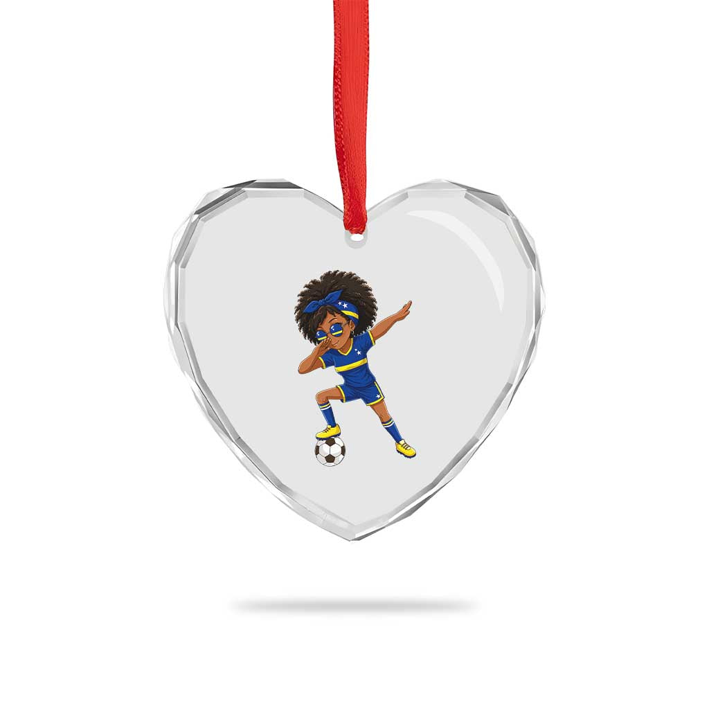 Funny Curacao Soccer Girl Heart Crystal Glass Ornament Dabbing Football Fan Gift