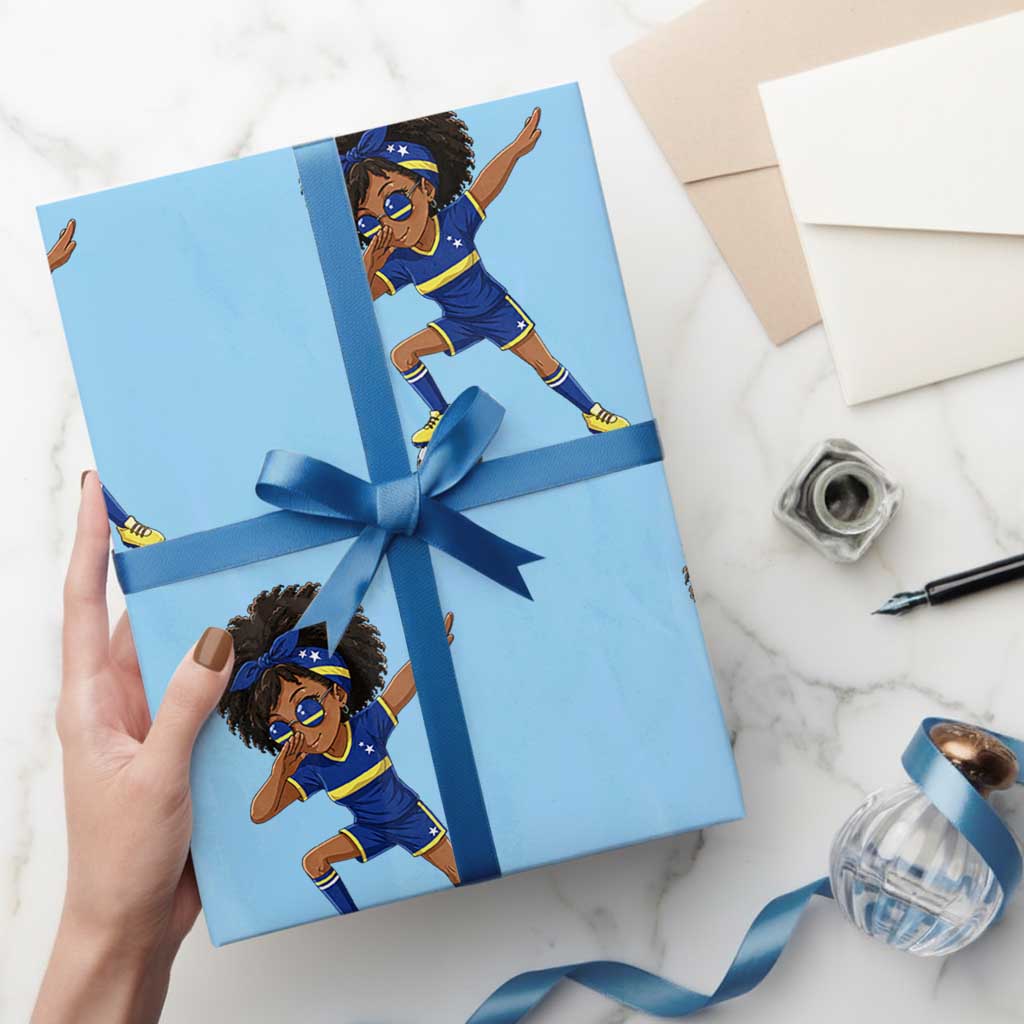 Funny Curacao Soccer Girl Wrapping Paper Roll Dabbing Football Fan Gift
