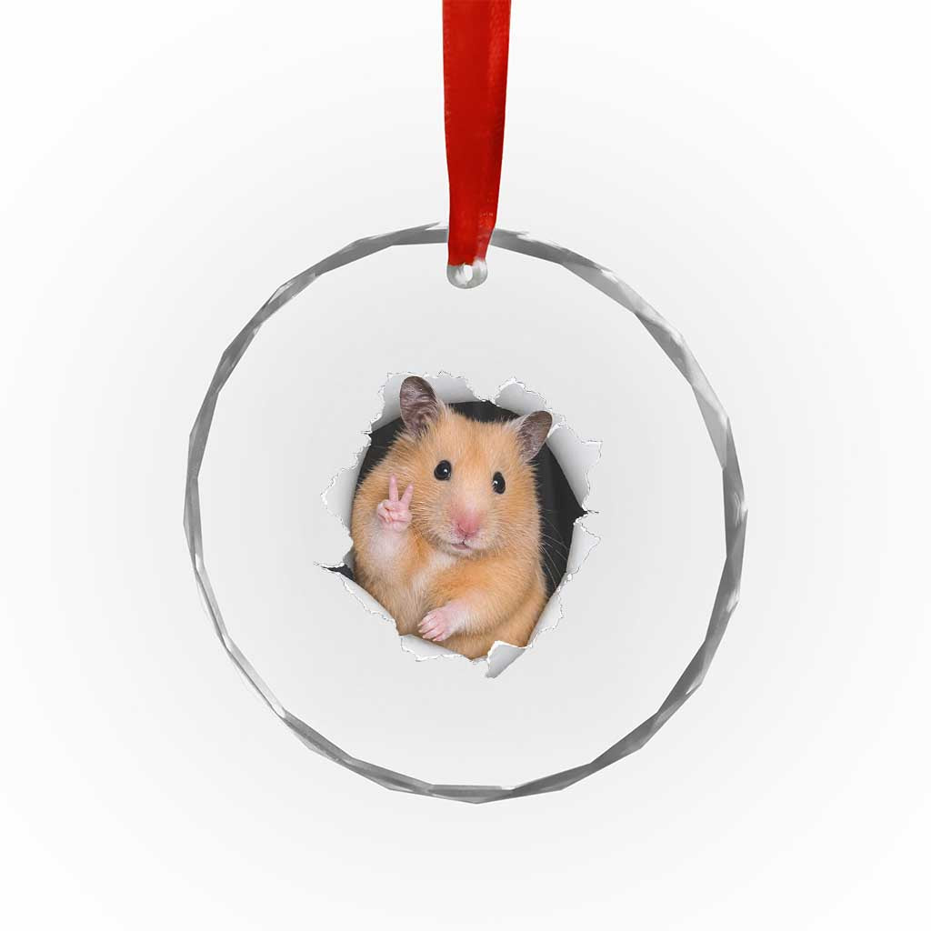Funny Curious Hamster Peeking Through A Cracked Wall Meme Crystal Glass Ornament