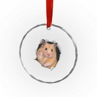 Funny Curious Hamster Peeking Through A Cracked Wall Meme Crystal Glass Ornament
