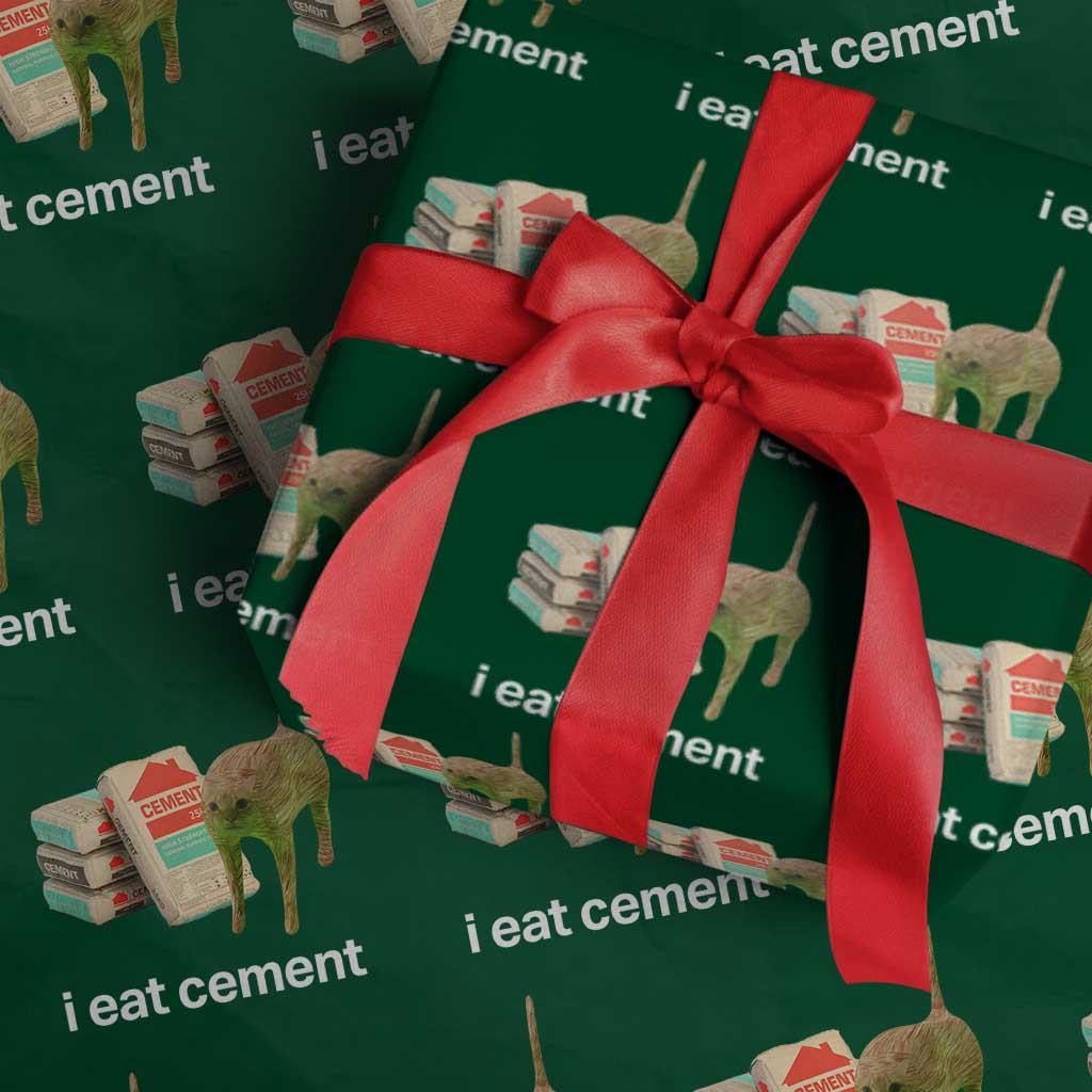 Funny Cursed Cat Meme Wrapping Paper Roll I Eat Cement Oddly Specific Dank Meme