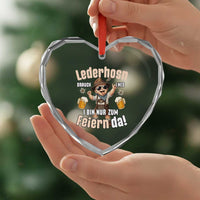 Funny Cute Boy Lederhosen Oktoberfest Heart Crystal Glass Ornament Lederhosn I Bin Nur Zum Feiern Da Party - Wonder Print Shop