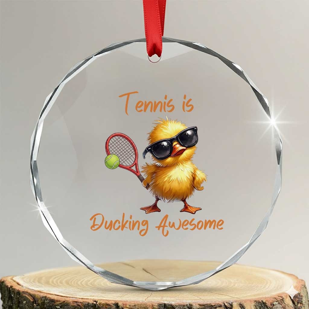 Funny Cute Duck Playing Tennis Crystal Glass Ornament Ducking Awesome - Wonder Print Shop