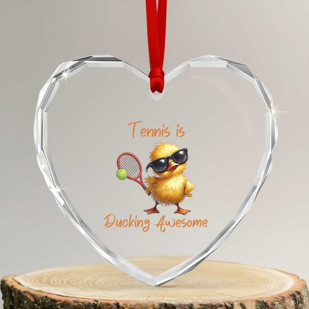 Funny Cute Duck Playing Tennis Heart Crystal Glass Ornament Ducking Awesome - Wonder Print Shop