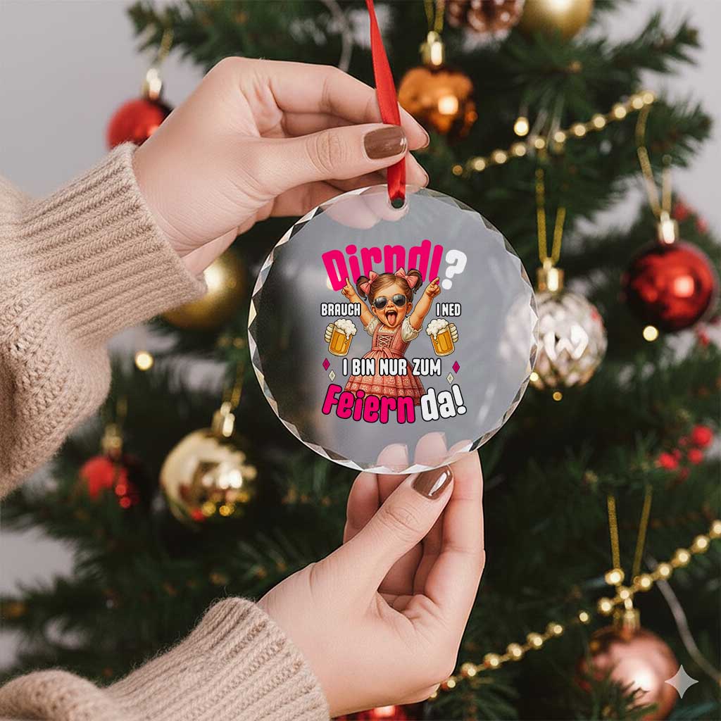 Funny Cute Girl Oktoberfest Crystal Glass Ornament Dirndle I Bin Nur Zum Feiern Da Party TS02