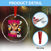 Funny Cute Girl Oktoberfest Crystal Glass Ornament Dirndle I Bin Nur Zum Feiern Da Party TS02