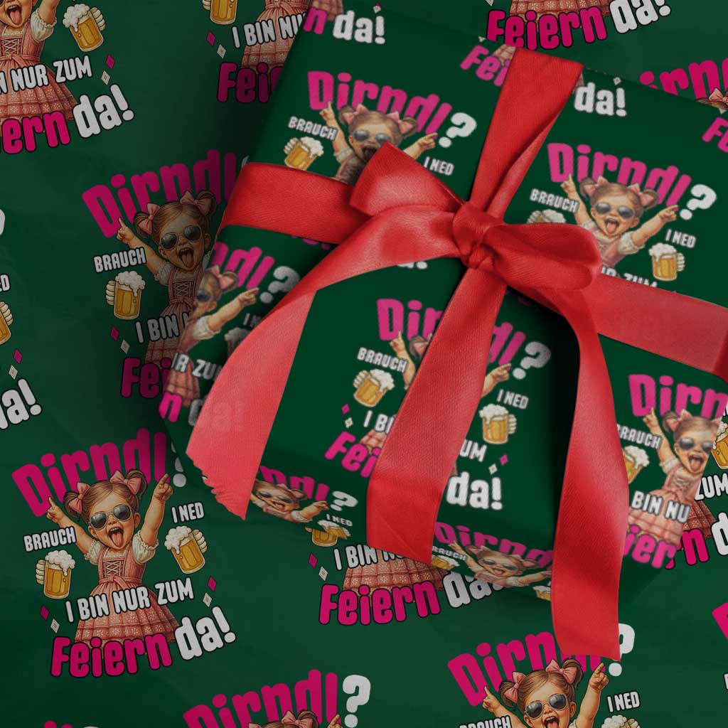 Funny Cute Girl Oktoberfest Wrapping Paper Roll Dirndle I Bin Nur Zum Feiern Da Party - Wonder Print Shop