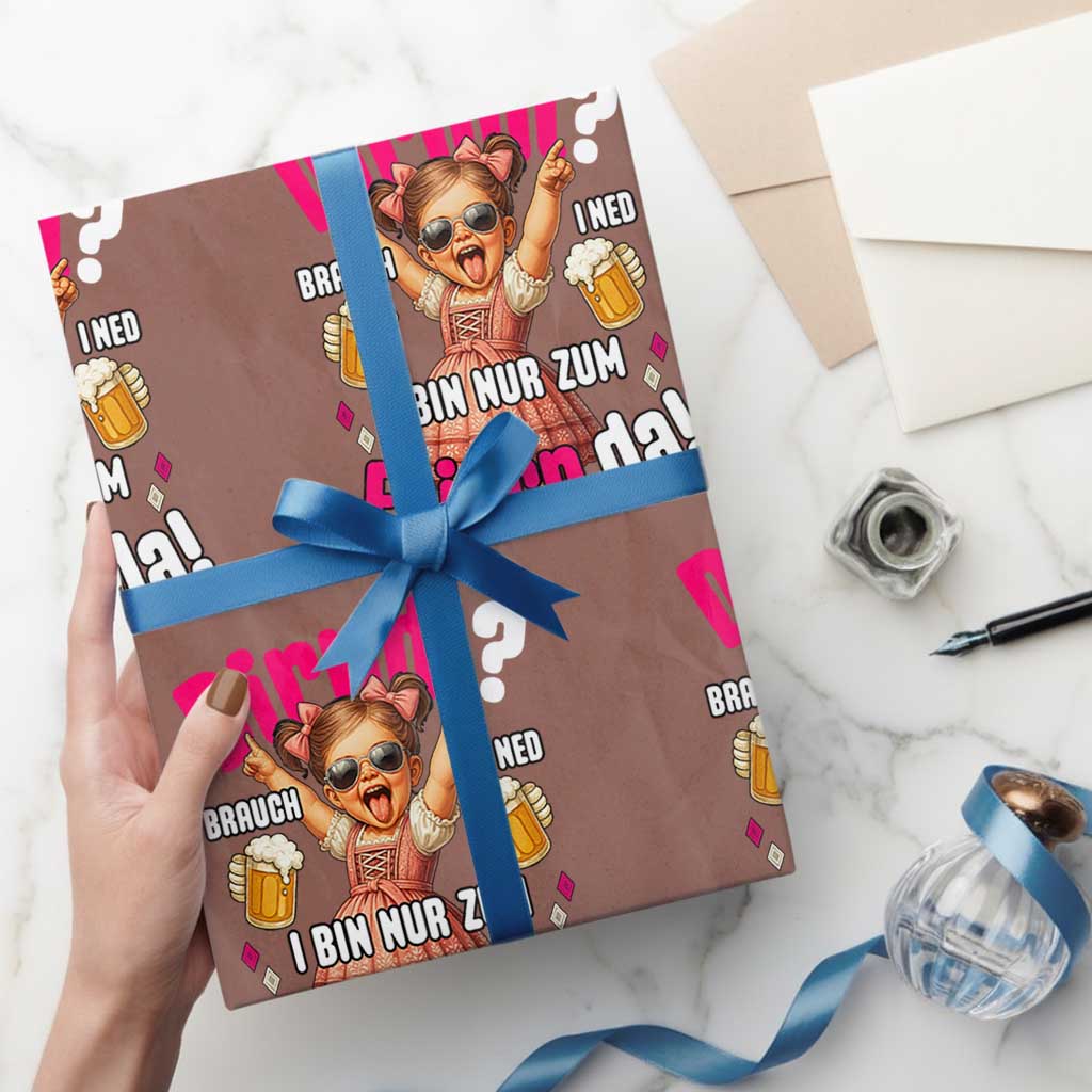 Funny Cute Girl Oktoberfest Wrapping Paper Roll Dirndle I Bin Nur Zum Feiern Da Party - Wonder Print Shop