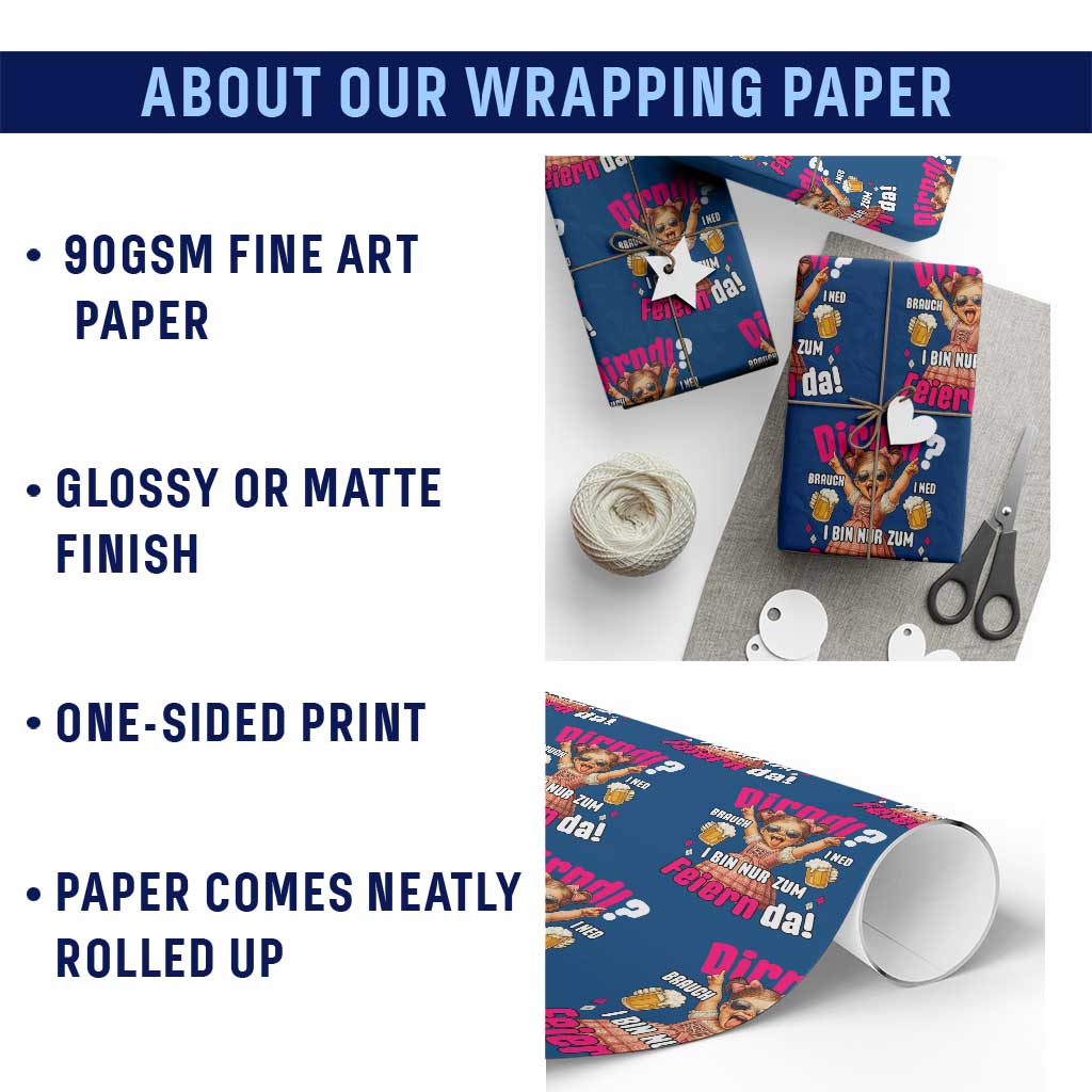 Funny Cute Girl Oktoberfest Wrapping Paper Roll Dirndle I Bin Nur Zum Feiern Da Party - Wonder Print Shop
