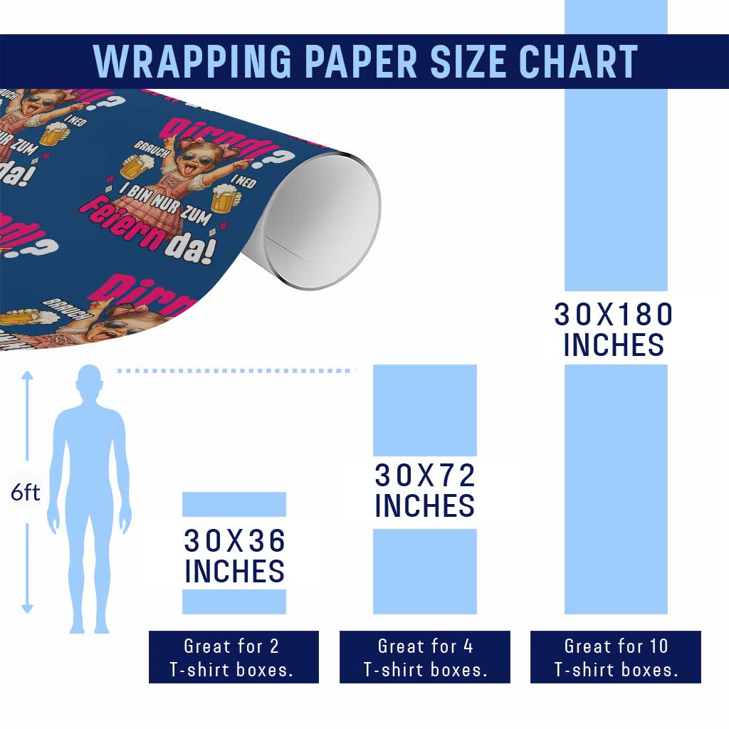 Funny Cute Girl Oktoberfest Wrapping Paper Roll Dirndle I Bin Nur Zum Feiern Da Party - Wonder Print Shop