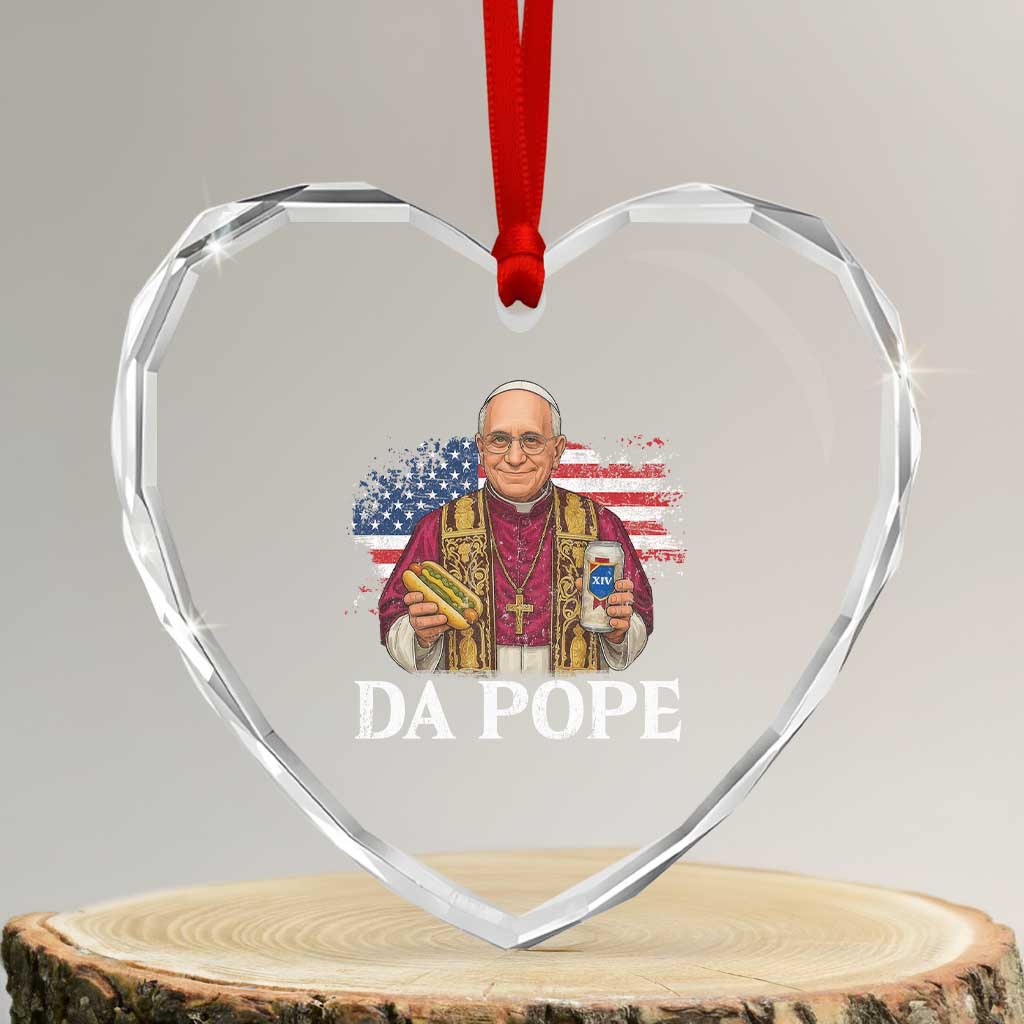 Funny Da Pope America Chicago Leo XIV Heart Crystal Glass Ornament Hotdog And Beer - Wonder Print Shop