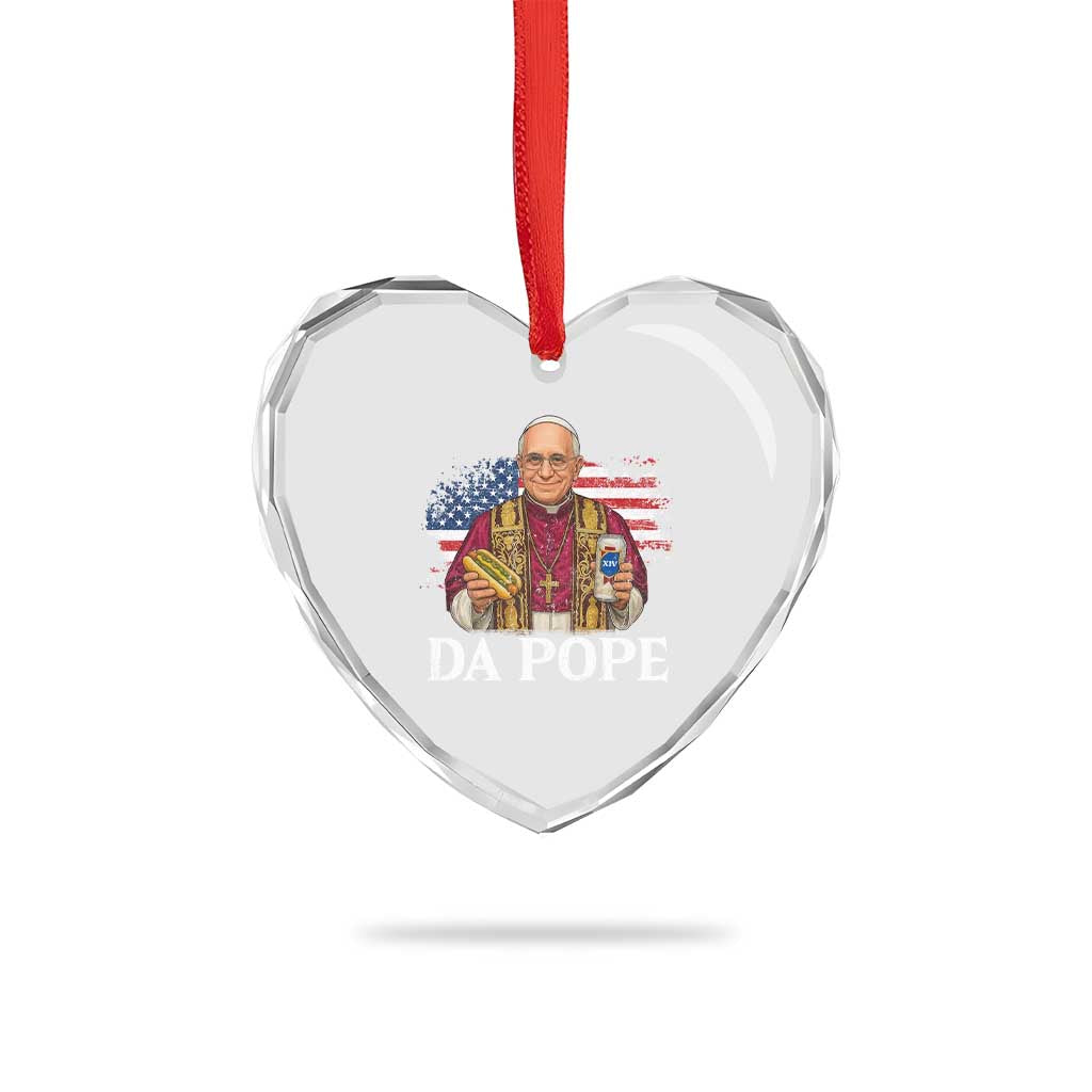 Funny Da Pope America Chicago Leo XIV Heart Crystal Glass Ornament Hotdog And Beer - Wonder Print Shop
