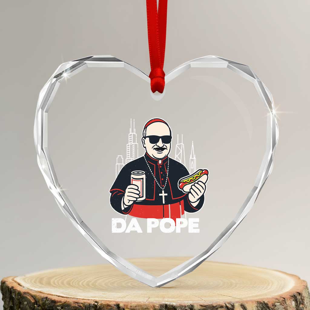 Funny Da Pope Chicago Hot Dog Heart Crystal Glass Ornament 267th Pope Leo XIV - Wonder Print Shop