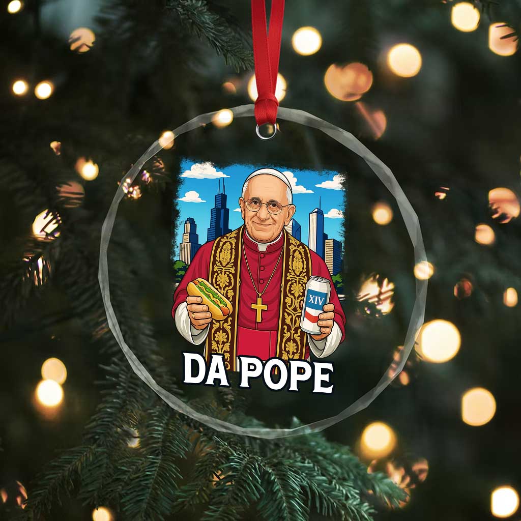 Funny Da Pope Leo XIV Crystal Glass Ornament 267th Pope Chicago Hot Dog and Beer - Wonder Print Shop