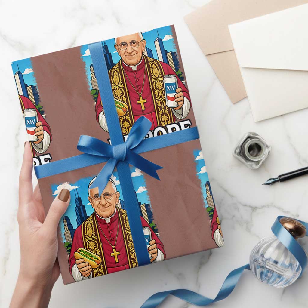 Funny Da Pope Leo XIV Wrapping Paper Roll 267th Pope Chicago Hot Dog and Beer - Wonder Print Shop