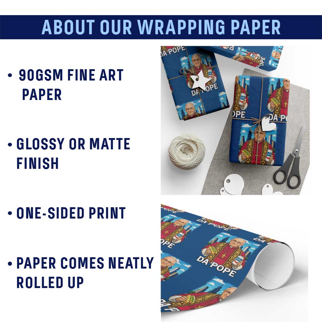 Funny Da Pope Leo XIV Wrapping Paper Roll 267th Pope Chicago Hot Dog and Beer - Wonder Print Shop