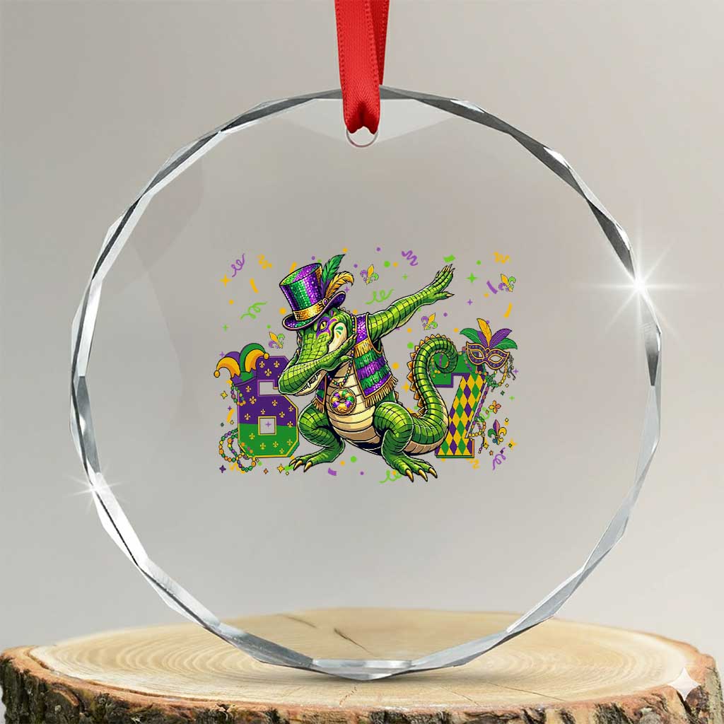 Funny Dabbing Alligator 67 Mardi Gras Six Seven Meme Crystal Glass Ornament