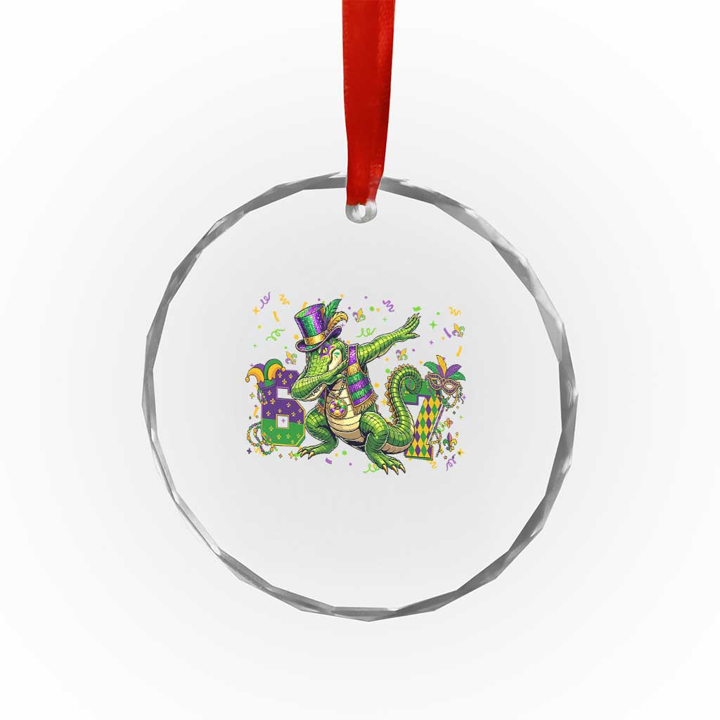 Funny Dabbing Alligator 67 Mardi Gras Six Seven Meme Crystal Glass Ornament