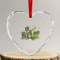 Funny Dabbing Alligator 67 Mardi Gras Six Seven Meme Heart Crystal Glass Ornament