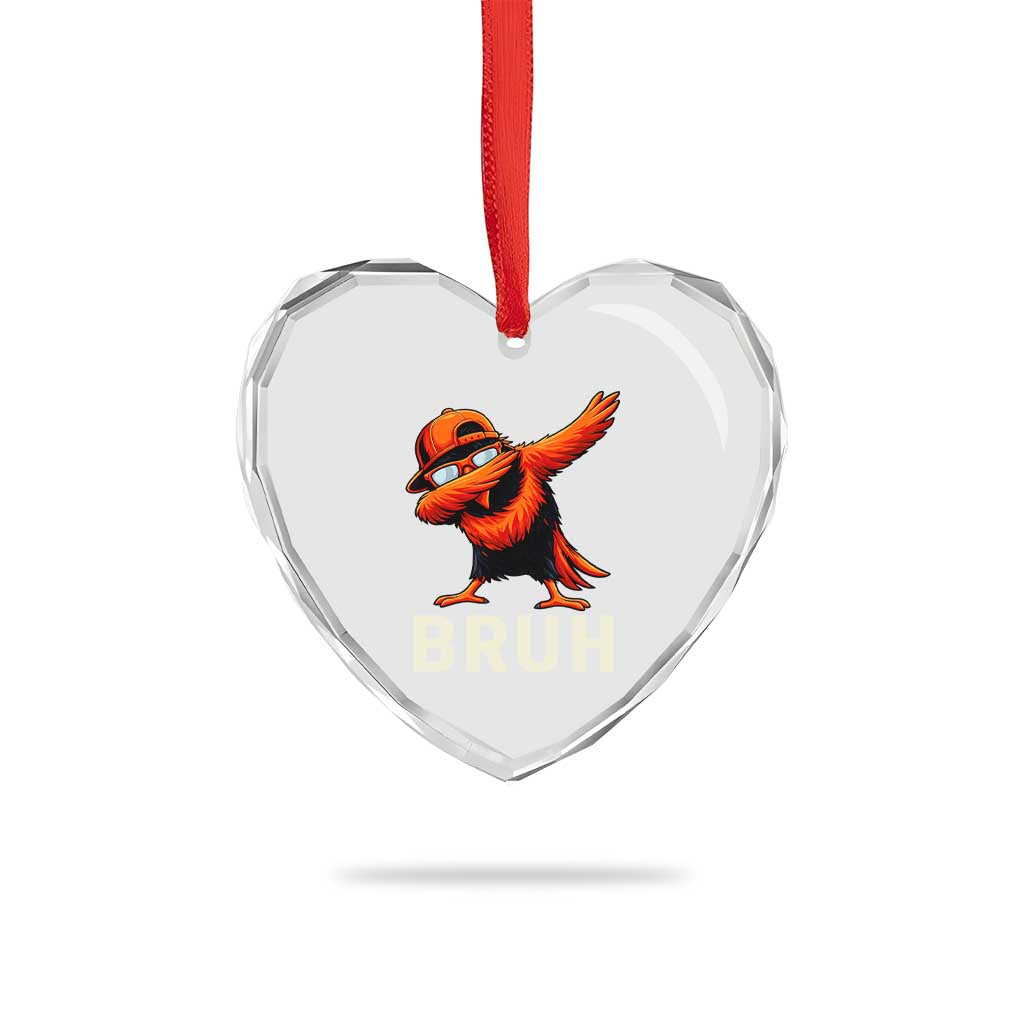 Funny Dabbing Oriole Bird Bruh Heart Crystal Glass Ornament Cool Game Day Sports Fan