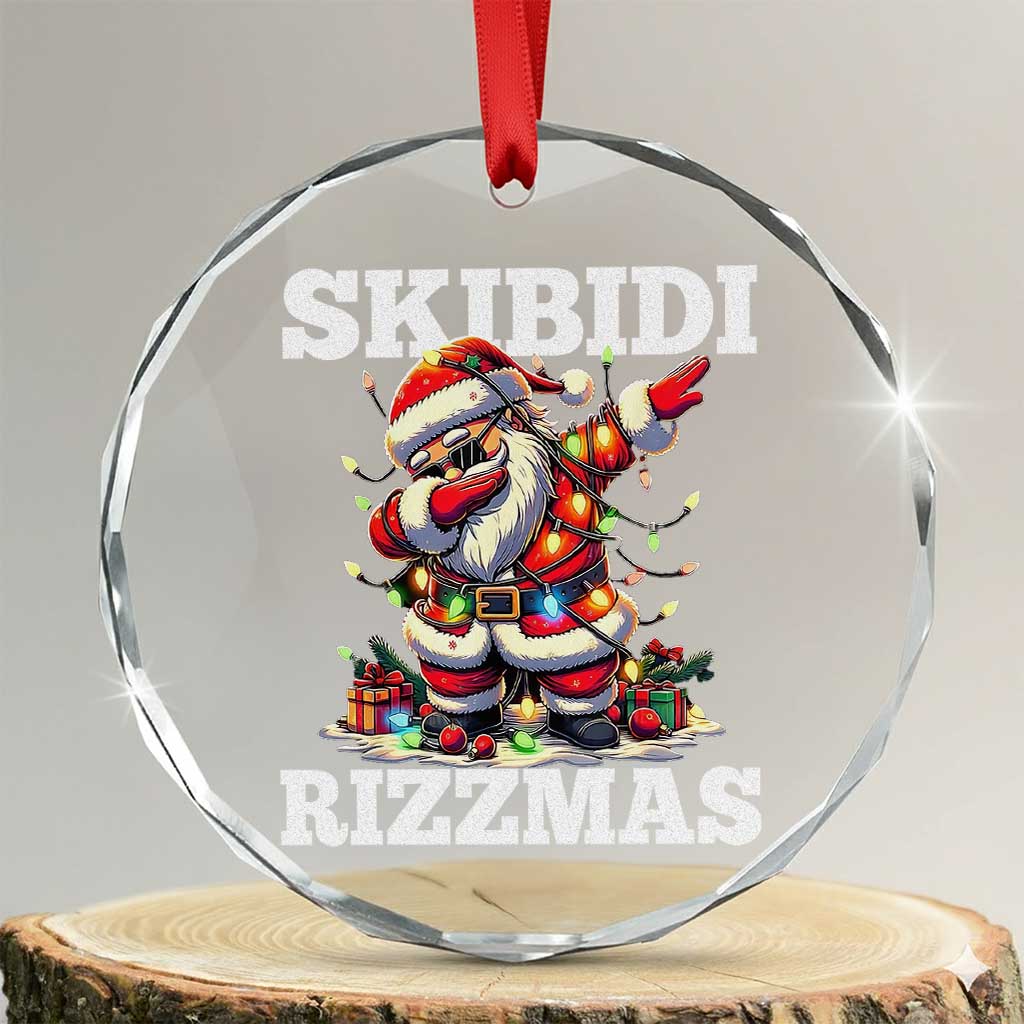 Funny Dabbing Santa Rizz Xmas Crystal Glass Ornament Skibidi Rizzmas Xmas Lights - Wonder Print Shop