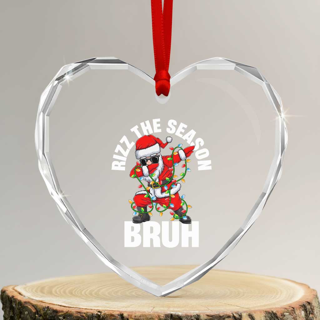 Funny Dabbing Santa Rizz Xmas Heart Crystal Glass Ornament Rizz The Season Bruh Xmas Lights - Wonder Print Shop