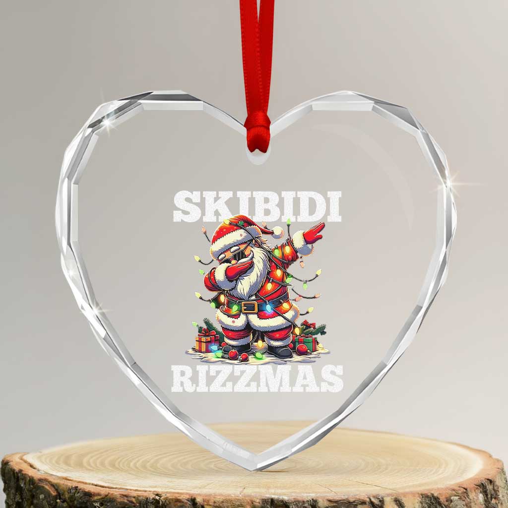 Funny Dabbing Santa Rizz Xmas Heart Crystal Glass Ornament Skibidi Rizzmas Xmas Lights - Wonder Print Shop