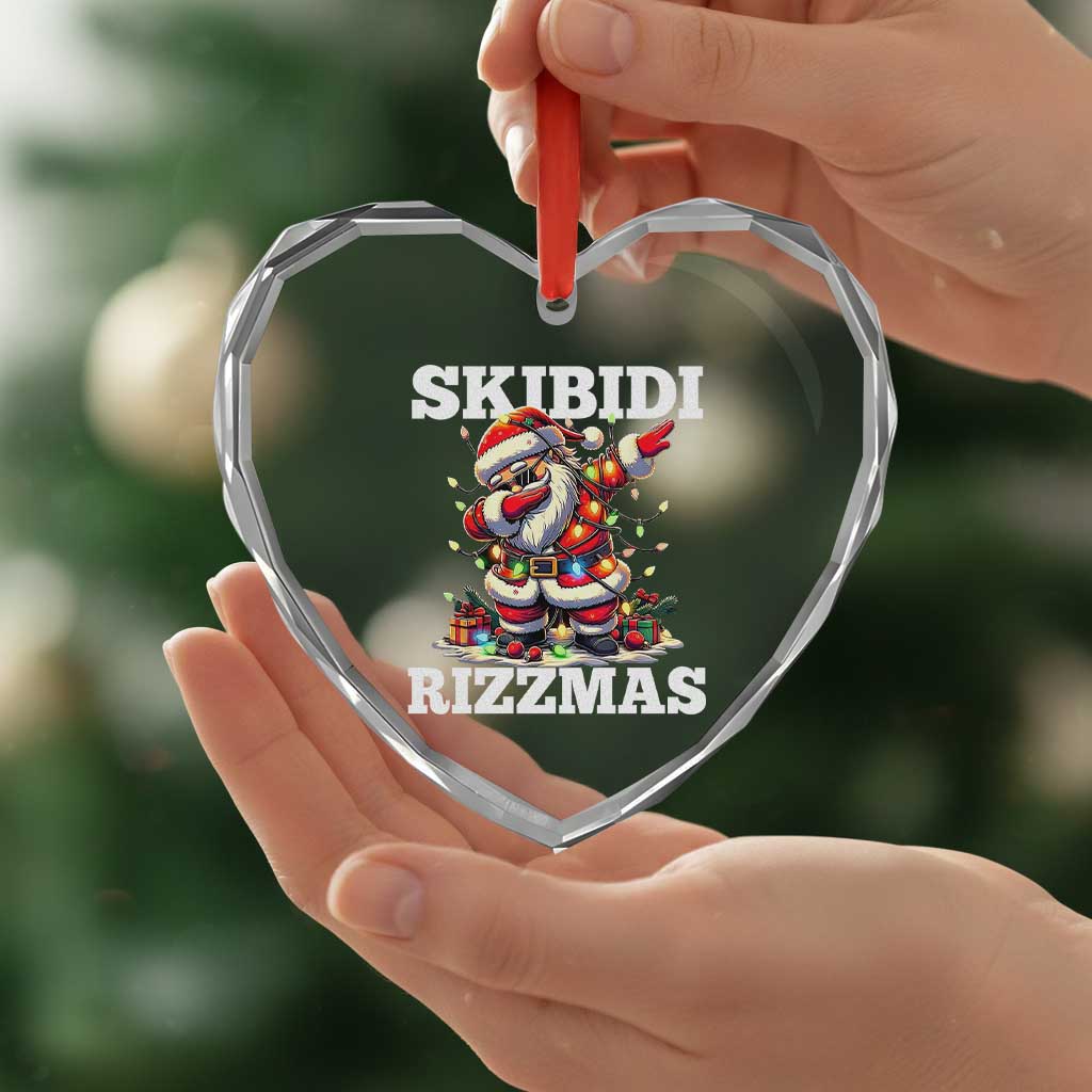 Funny Dabbing Santa Rizz Xmas Heart Crystal Glass Ornament Skibidi Rizzmas Xmas Lights - Wonder Print Shop