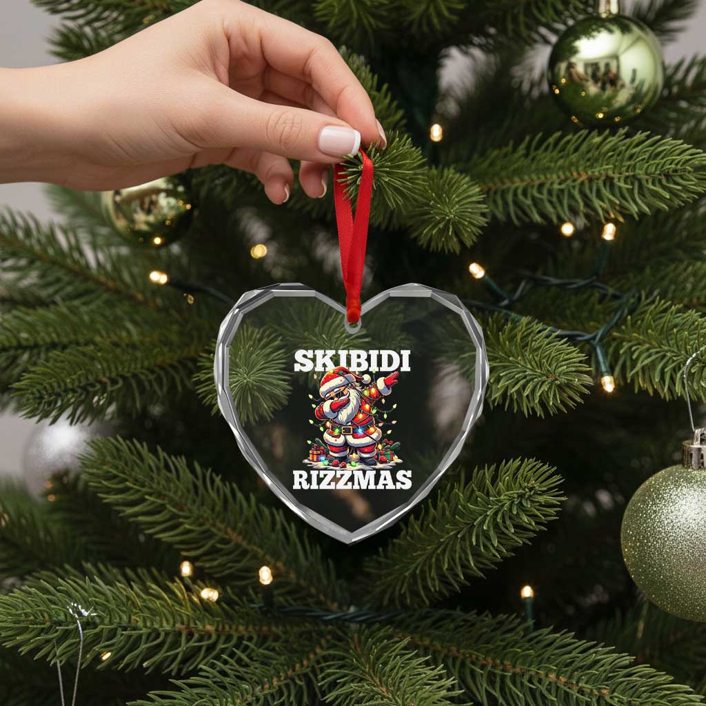 Funny Dabbing Santa Rizz Xmas Heart Crystal Glass Ornament Skibidi Rizzmas Xmas Lights - Wonder Print Shop