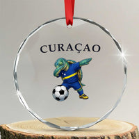 Funny Dabbing Sea Turtle Curaçao Soccer Fan Crystal Glass Ornament Caribbean Pride Graphic
