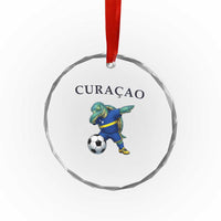 Funny Dabbing Sea Turtle Curaçao Soccer Fan Crystal Glass Ornament Caribbean Pride Graphic