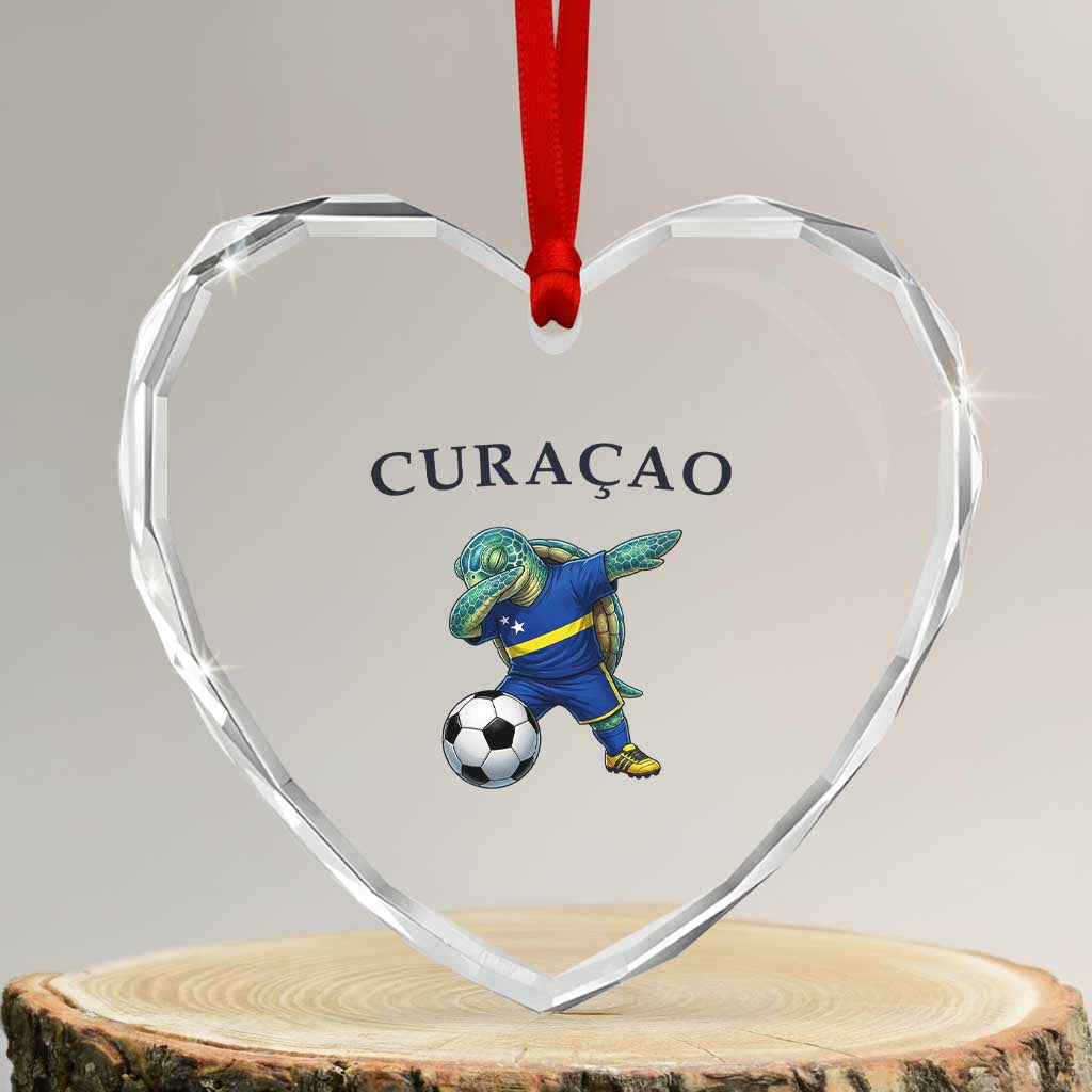 Funny Dabbing Sea Turtle Curaçao Soccer Fan Heart Crystal Glass Ornament Caribbean Pride Graphic