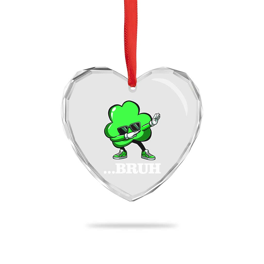 Funny Dabbing Shamrock Heart Crystal Glass Ornament Bruh St. Patrick's Day - Wonder Print Shop