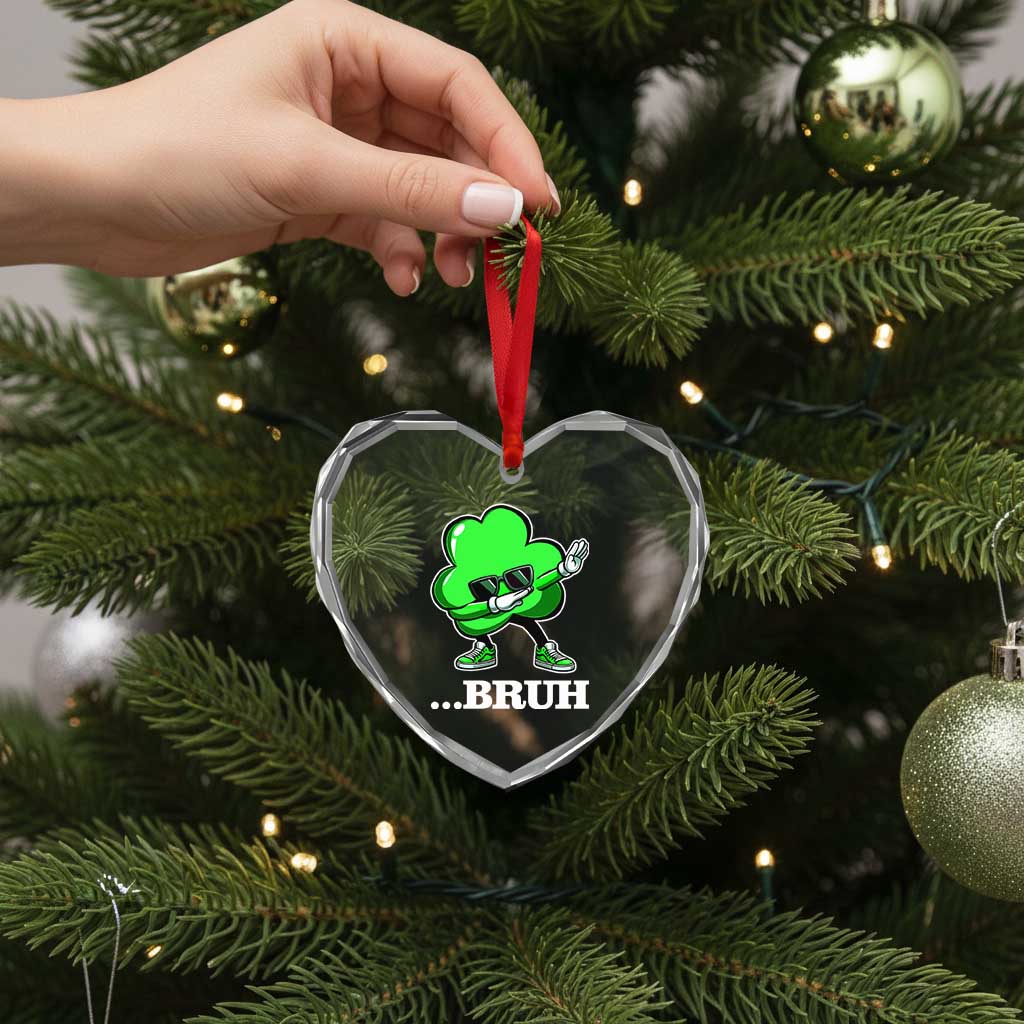 Funny Dabbing Shamrock Heart Crystal Glass Ornament Bruh St. Patrick's Day - Wonder Print Shop