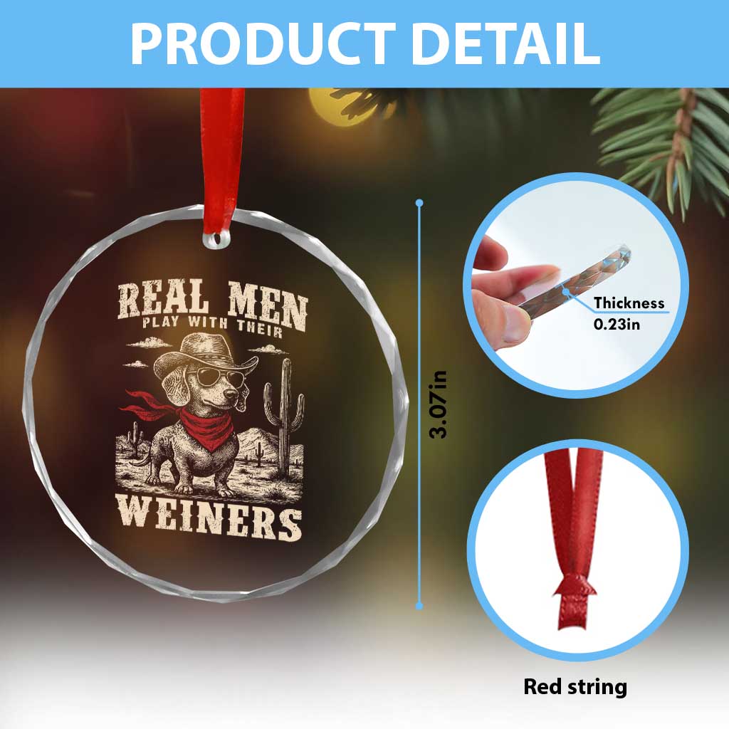 Funny Dachshund Cowboy Crystal Glass Ornament Real Men Play With Their Weiners - Wonder Print Shop