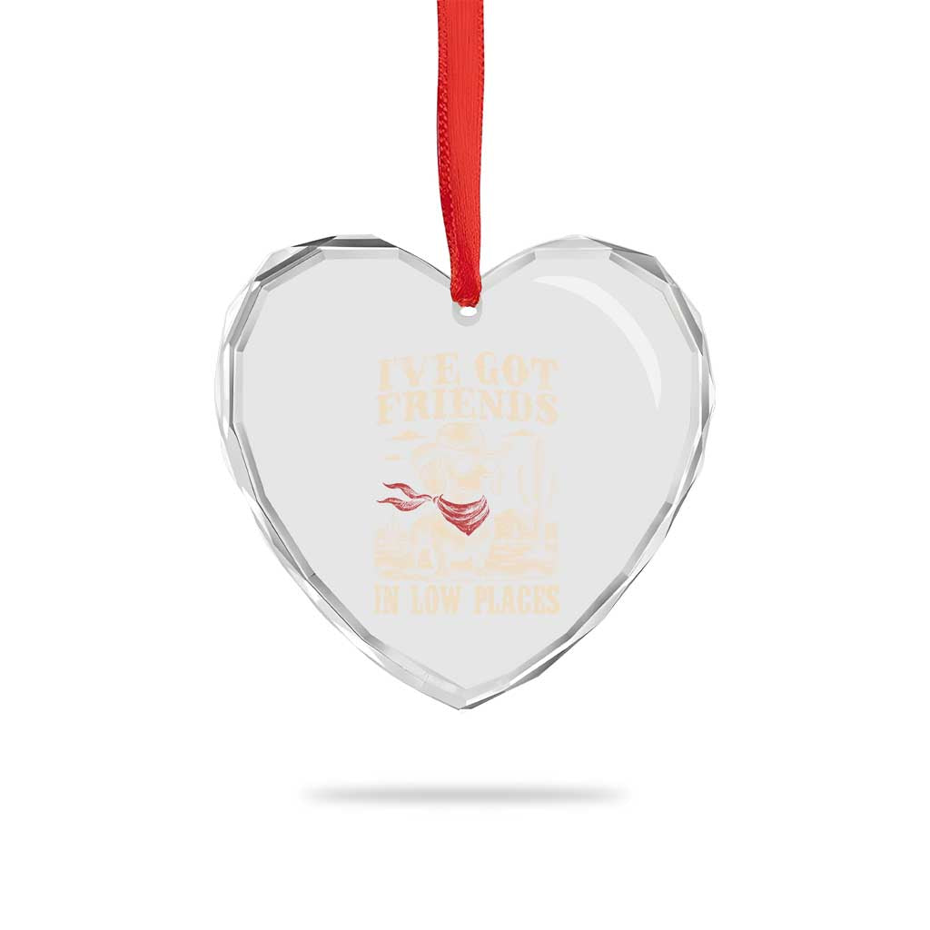 Funny Dachshund Cowboy Heart Crystal Glass Ornament Ive Got Friends In Low Places - Wonder Print Shop