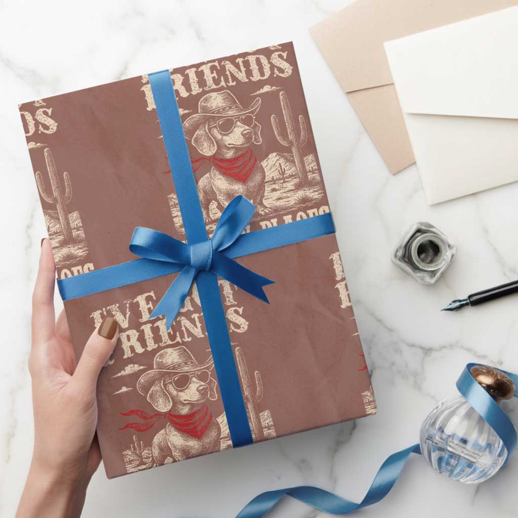 Funny Dachshund Cowboy Wrapping Paper Roll Ive Got Friends In Low Places - Wonder Print Shop