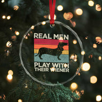 Funny Dachshund Dad Crystal Glass Ornament Retro Real Men Play With Their Wiener Dog Dad Gag Gift - Wonder Print Shop