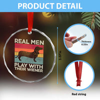 Funny Dachshund Dad Crystal Glass Ornament Retro Real Men Play With Their Wiener Dog Dad Gag Gift - Wonder Print Shop