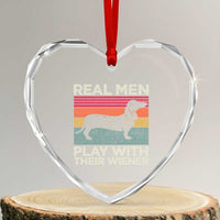 Funny Dachshund Dad Heart Crystal Glass Ornament Retro Real Men Play With Their Wiener Dog Dad Gag Gift - Wonder Print Shop