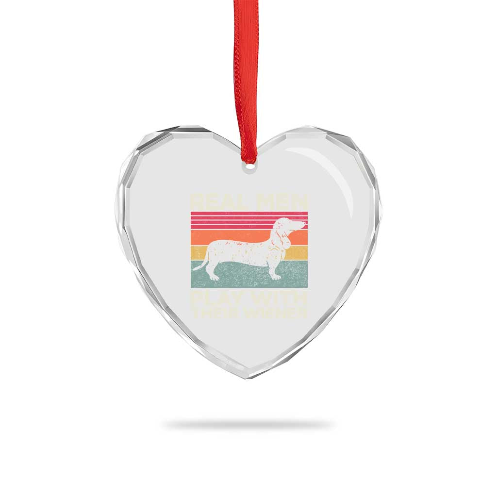 Funny Dachshund Dad Heart Crystal Glass Ornament Retro Real Men Play With Their Wiener Dog Dad Gag Gift - Wonder Print Shop