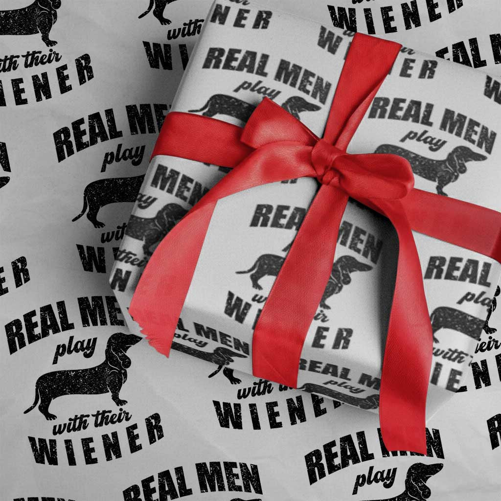 Funny Dachshund Dad Wrapping Paper Roll Real Men Play With Their Wiener Dog Dad Gag Gift - Wonder Print Shop
