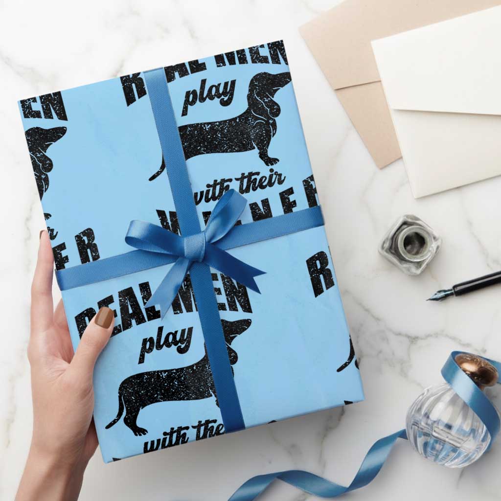 Funny Dachshund Dad Wrapping Paper Roll Real Men Play With Their Wiener Dog Dad Gag Gift - Wonder Print Shop