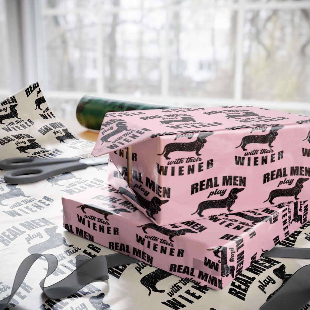 Funny Dachshund Dad Wrapping Paper Roll Real Men Play With Their Wiener Dog Dad Gag Gift - Wonder Print Shop