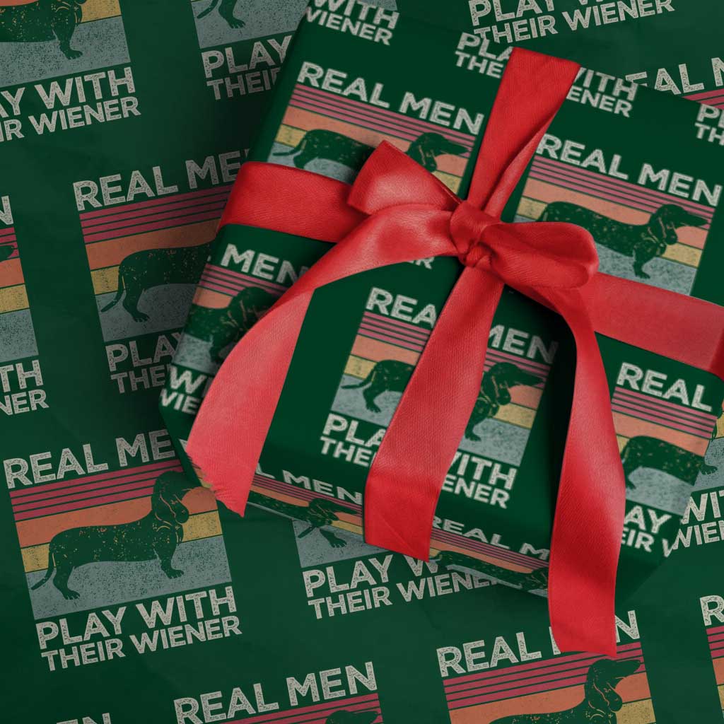 Funny Dachshund Dad Wrapping Paper Roll Retro Real Men Play With Their Wiener Dog Dad Gag Gift - Wonder Print Shop