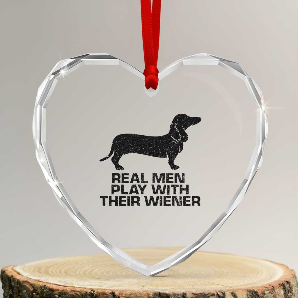 Funny Dachshund Dog Dad Heart Crystal Glass Ornament Real Men Play With Their Wiener Pet Father Gag Gift - Wonder Print Shop