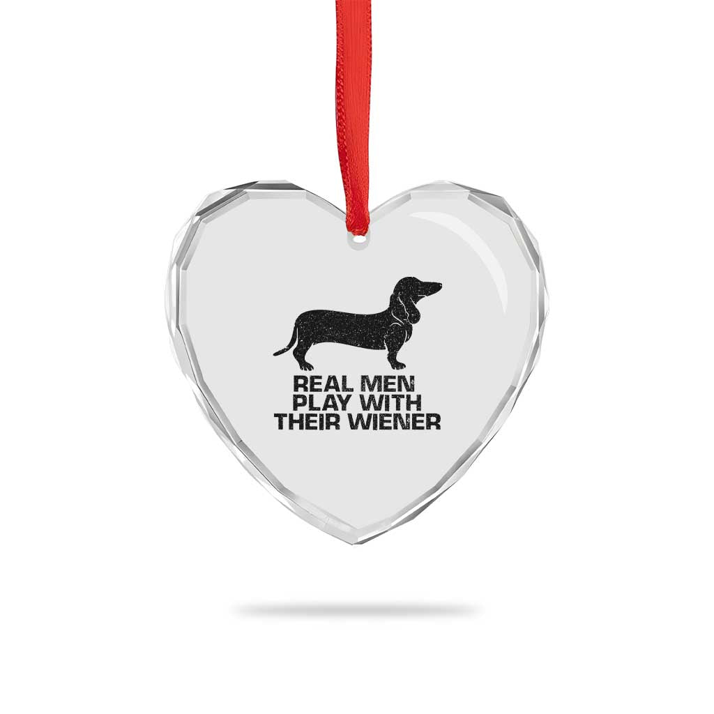 Funny Dachshund Dog Dad Heart Crystal Glass Ornament Real Men Play With Their Wiener Pet Father Gag Gift - Wonder Print Shop
